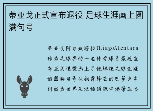 蒂亚戈正式宣布退役 足球生涯画上圆满句号